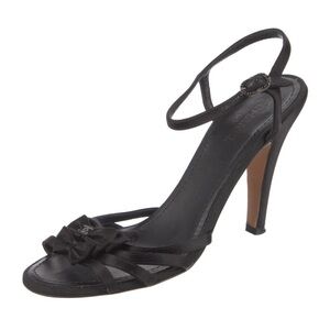 Chanel Vintage Sandals Heels CC Logo Slingback Crystal Bow Leather Black 38.5